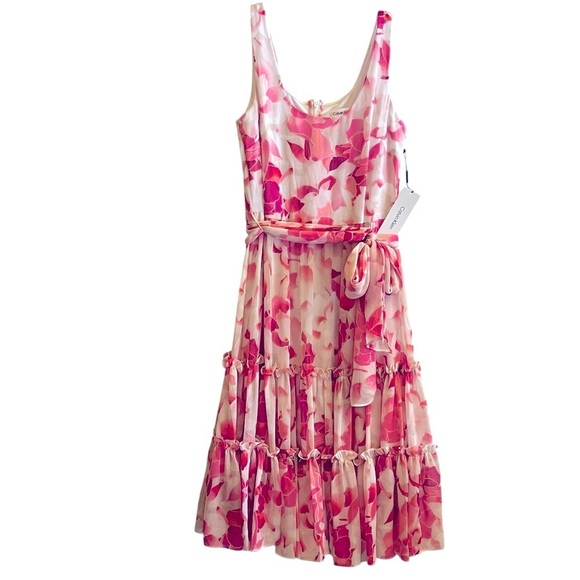 Calvin Klein Womens Pink Chiffon Floral Summer Midi Dress NWOT size 6 - Picture 3 of 11